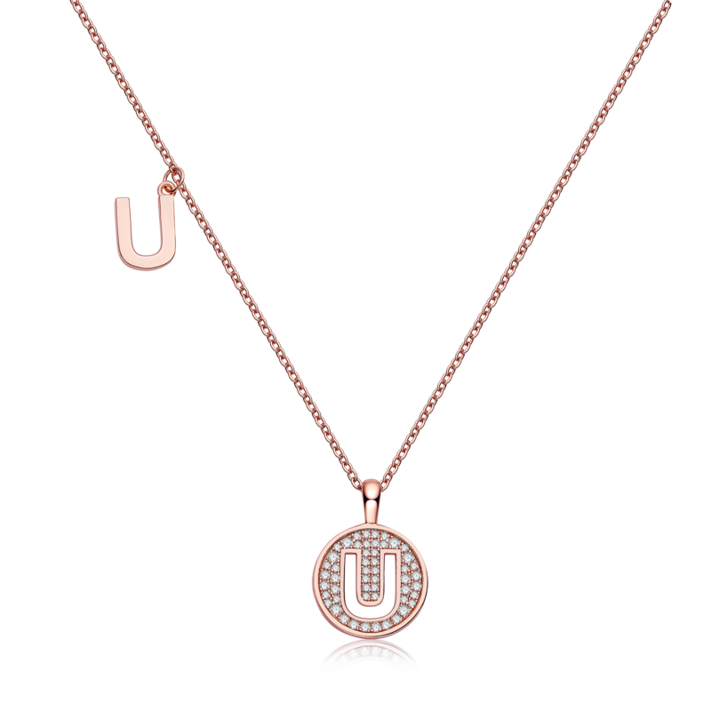 U-shaped pendant S925 silver plated rose gold Moissanite diamond light luxury letter necklace